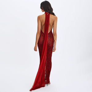 Robe longue imprimée à col halter avec dos transparent, robe de soirée dos nu, taille naturelle - Product Image 4