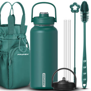 Bouteille d'eau isotherme en acier inoxydable à large ouverture FAYREN avec sac de transport et paille, idéale pour le sport et les activités de plein air - Product Image 1