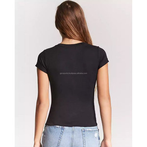 Camisetas ajustadas con cuello de pico profundo para mujer, camisas de moda con impresión personalizada y etiquetado, azul, para todas las ocasiones - Product Image 6