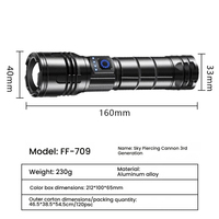 Lampe tactique rechargeable à LED en alliage d'aluminium, mise au point réglable, étanche IP65, portée du faisceau de 3000 m, CRI élevé 90, batterie au lithium