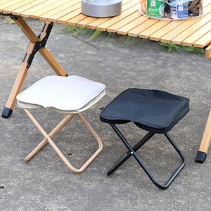 Outdoor Folding Chair Square Foldable Portable Camping <b>Garden</b> <b>Stool</b> Khaki Black Casual Style - Product Image 1