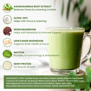 Té de Leche con Matcha, Hongos y Proteína de Suero de Leche, con Adaptógenos de Ashwagandha de Marca Propia, para Mantenerse Energizado, Calmado y Concentrado - Product Image 3