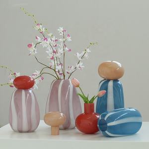 Vaso Moderno in Vetro Soffiato a Mano <span class=keywords><strong>con</strong></span> Parte Superiore a Ciottoli e Corpo Striato Rosa, Centrotavola Decorativo per Casa e Regali - Product Image 5