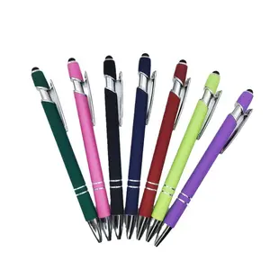 Promosyon hediye çok fonksiyonlu top Stylus yumuşak dokunmatik ekran kalemi tükenmez kalemler için özel Logo OEM siyah veya mavi