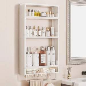 Étagère de rangement murale en plastique à <span class=keywords><strong>3</strong></span> couches pour salle de bain avec crochet de tiroir tringle à serviettes pour toilette organisateur d'épices de cuisine cosmétique - Product Image 3