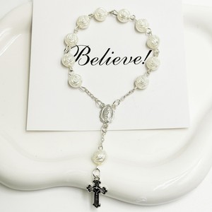 Pulsera de Rosario de Perlas de Rosa al por Mayor, Cuentas Católicas para Bautizo, Colgante de Cruz de la Virgen María, Joyería Religiosa - Product Image 3