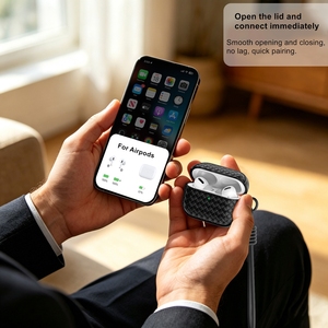 Étui pour écouteurs en TPU à texture cuir tressé pour AirPods 5 4 pour AirPods <span class=keywords><strong>Pro</strong></span> 3 2 Housse de protection antichoc avec cordon porte-clés - Product Image 5