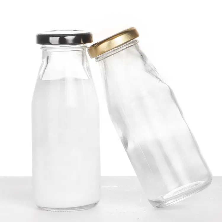 Factory Wholesale Transparent Beverage Bottle 200ml 500ml Glass Milk Bottle Food Grade