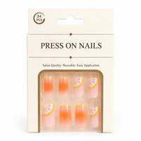 Ongles en résine 3D à presser, 24 pièces, assortiment floral tropical brillant, faux ongles en gros, étiquette privée personnalisée