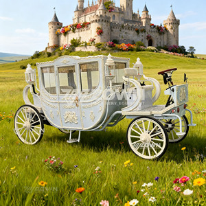 Elegante Carruaje Eléctrico Azul Claro con Detalles Ornamentados y Ruedas Blancas para Bodas y Uso en Parques - Product Image 4