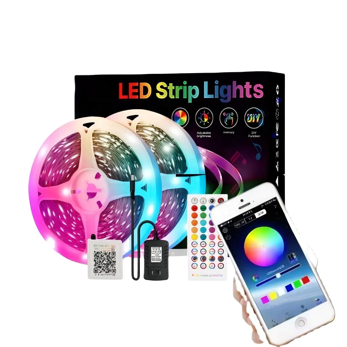 Kit Strip LED pintar RGB fleksibel, lampu Strip Led pintar RGB 12V, kontrol jarak jauh aplikasi sinkronisasi musik, kamar tidur, TV PC, lampu latar sekitar SMD 5050