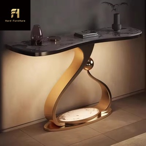 High-End Moderne Consoletafel Met Gouden Roestvrijstalen Basis En Marmeren Gebogen Ontwerp Voor Villa Hotel Woonkamermeubilair - Product Image 3