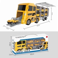 Camion tracteur d'ingénierie à roues libres pour enfants, camion porte-conteneurs, camion de transport, voiture avec 6 véhicules miniatures en métal moulé sous pression