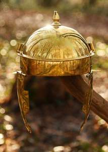 Casque de style romain plaqué argent/or de haute qualité, avec crête rouge décorative, en métal, pour festivals, productions théâtrales, costumes - Product Image 4