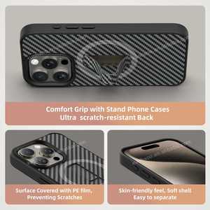 คาร์บอนไฟเบอร์แท้สำหรับ iPhone 15 PRO MAX เคสป้องกันแข็งแรงมาพร้อมฝาครอบกันตกเกรดทหารรองรับการชาร์จแบบไร้สาย - Product Image 6