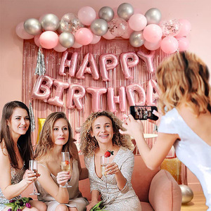 Roségold Rosa Mädchen Happy <span class=keywords><strong>Birthday</strong></span> Ballon Party-Zubehör Dekorationsset Layout-Szene Hintergrund-Wanddekoration - Product Image 5
