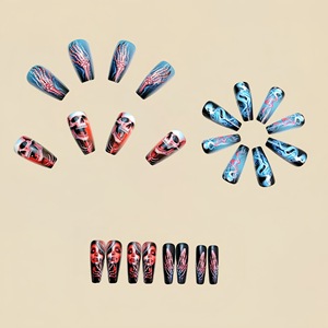 Qianya Dia De Los Muertos Press on <strong>Nails</strong> <strong>Blue</strong> Sugar Skull Ballerina <strong>Coffin</strong> <strong>Design</strong> 24 PCS Wholesale Gothic False <strong>Nails</strong> - Product Image 6