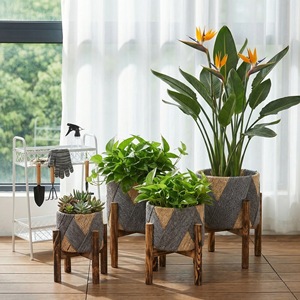 Support <span class=keywords><strong>de</strong></span> Plantes Luxe Moderne Nordique, Présentoir en Rotin Tressé et <span class=keywords><strong>Bois</strong></span> Massif pour Jardinières et Pots <span class=keywords><strong>de</strong></span> Fleurs d'Intérieur et d'Extérieur - Product Image 3
