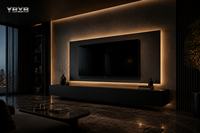 Lemari TV Minimalis Mewah Warna Hitam untuk Dinding dengan Laci Penyimpanan, Finishing Kayu, Cocok untuk Ruang Tamu dan Proyek Hotel