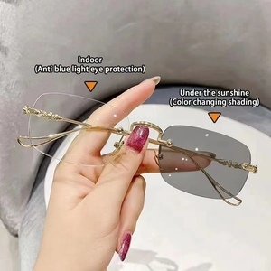 小さな長方形のフレームアンチブルーライトフォトクロミック老眼鏡女性メンタルヴィンテージリムレス目の保護眼鏡 - Product Image 1