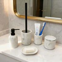 Ensemble d'accessoires de salle de bain de haute qualité en résine à l'aspect marbre, 5 pièces, distributeur de lotion, porte-brosse à dents, porte-brosse de toilette
