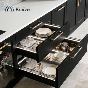 Rusya Villa Projesi Mutfak Dolabı Tasarımı Modern Siyah Lake Prefabrik Üst Tabla Alt Tabla Mutfak Vitrini Mutfak Mobilya Takımı - Product Image 3