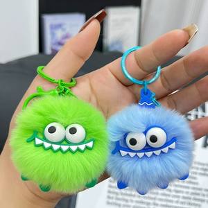 <span class=keywords><strong>Porte</strong></span>-clés <span class=keywords><strong>pompon</strong></span> en fausse fourrure de lapin moelleuse avec boule de suie noire, style Ins, pour voiture, sac ou sac à dos - Product Image 1
