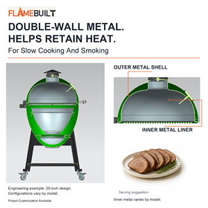 เตาบาร์บีคิว Kamado แบบถ่าน ขนาด 20 นิ้ว ยี่ห้อ FLAMEBUILT รุ่นพรีเมียม ผลิตจากสแตนเลสสตีลสองชั้น เคลือบสีฝุ่น สำหรับใช้งานกลางแจ้ง - Product Image 6