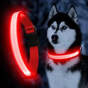 USB Rechargeable Dog Collar Light Luminous Flashing Glowing Bright Nylon Reflective LED Dog Collar Night Safety For Cats Puppy