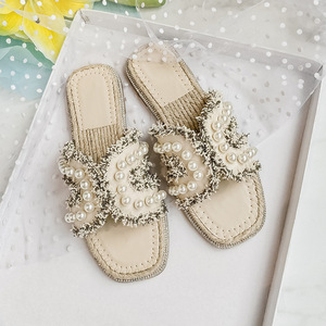 Pearl Casual Designer morbido e lucido moda strass catene sandali Comfort leggero <span class=keywords><strong>H</strong></span> pantofole piatte da spiaggia - Product Image 3
