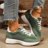 Baskets vertes à lacets pour femmes, bout rond, semelle épaisse, style rétro, chaussures décontractées pour la marche quotidienne