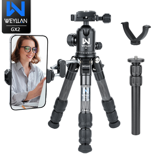Mini Carbon Fiber Portable Lightweight Tabletop GX2 Travel Tripod for DSLR Camera Max Load 10kg 450mm Max Extended Length 310mm