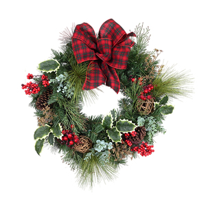 Factory Customized Home Decorative Round Pinecorn <b>Red</b> <b>Bow</b> Decoration Christmas Wreath with Pinecorn - Product Image 2