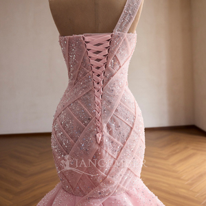 Vestido de Noche Jancember Rsm261057, Color Rosa Bebé, Estilo Sirena, con Lentejuelas y Pliegues, Corsé Cruzado, Tul en Capas - Product Image 5