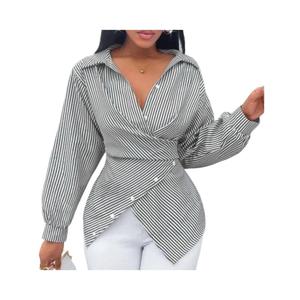 Neu eingetroffen: Modische gestreifte Langarmbluse für Damen, grenzüberschreitender Hit - Product Image 5