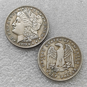 Pièces de monnaie commémoratives de style antique des États-Unis de 1879, Morgan One Dollar et Half Dollar, cadeaux, décoration de la maison - Product Image 1