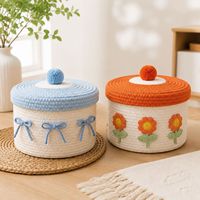 Boîte de rangement cosmétique créative en corde de coton tressée à la main, style moderne et minimaliste, avec couvercle anti-poussière, pour chambre à coucher et rangement pour enfants