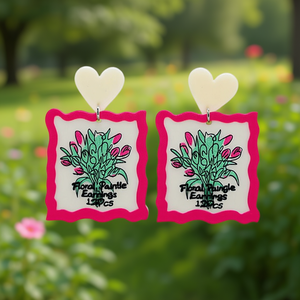 Boucles d'oreilles pendantes peintes à motifs floraux, cadre rose, breloque en forme de cœur, bijoux à la mode pour femmes, 12 pièces - Product Image 2