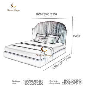เตียงขนาดควีนไซส์ทำจากไม้จริงเตียงขนาดคิงไซส์สีชมพูหรูหราทันสมัย - Product Image 4