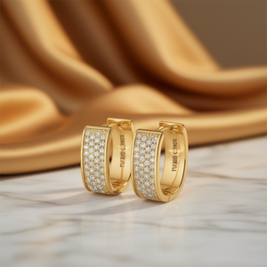 Boucles d'oreilles créoles Pucard en or 18 carats pour femme, micro-pavé de diamants, taille brillant rond, style géométrique, pour usage quotidien, style classique - Product Image 2