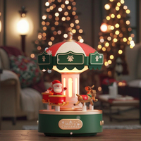 Boîte à musique automatique avec carrousel, lumière LED nocturne intérieure, interrupteur à bouton, abat-jour blanc - Cadeau de Noël pour la décoration de la chambre d'enfant