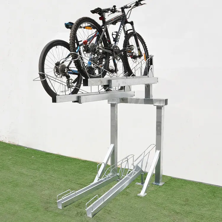 Verstelbare Gegalvaniseerd Staal Fietsen Stand 4 Racefiets Stand 2 Tier Fiets Parking Met Oprit Verticale Lift Stand Rack