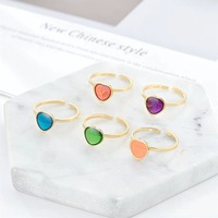 Anillo Abierto Ajustable de Acero Inoxidable Plateado Dorado con Corazón Colorido y Acabado Esmaltado
