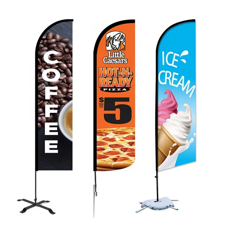 Custom Straat Veer Vlag Full Color Digital Printing Pizza Veer Vlag