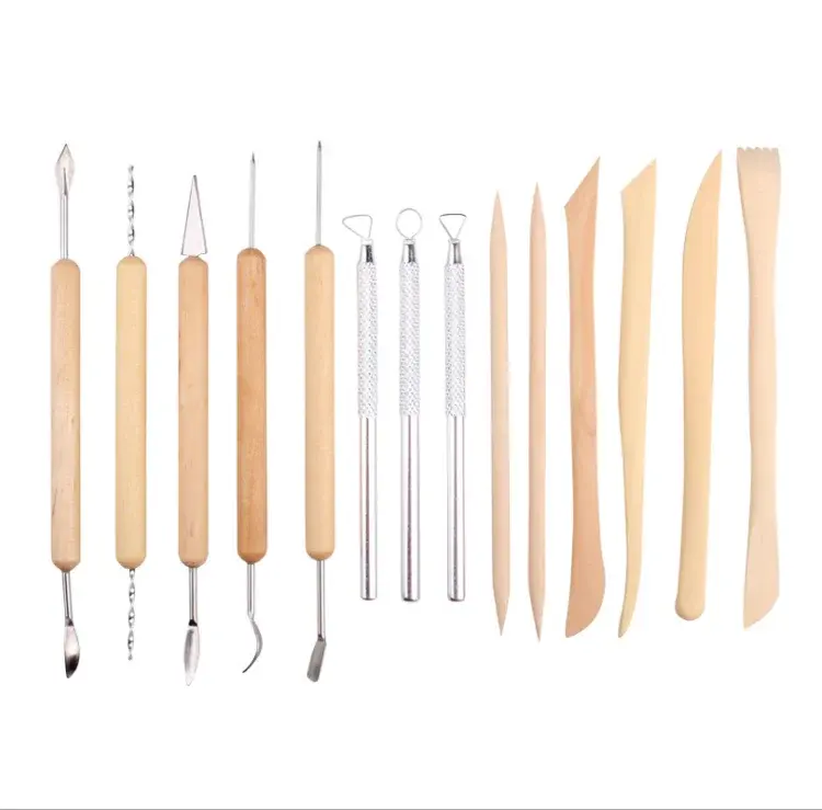 Xin Bowen 14 Pcs Clay Sculpting Tool Punho De Madeira Aço Inoxidável Cerâmica Tool Set Polymer Clay Sculpting Tool