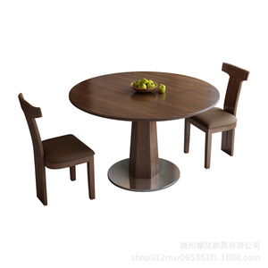 Vintage Style Solid Wood <b>Round</b> Dining <b>Table</b> Black Walnut 10 Person Stable High Temperature Resistance For <b>Small</b> Apartments - Product Image 5