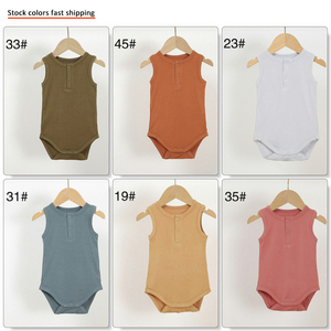 Romper Bayi Pendek Musim Panas Tanpa Lengan Bahan Viscose Bambu Lembut dengan Kancing di Selangkangan (Grosir) - Product Image 3