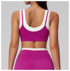 Soutien-gorge de sport haute performance à blocs de couleur, haut de course, vêtements de sport personnalisables avec logo, tenue de fitness pour la gym, soutien-gorge de yoga à col en U pour <span class=keywords><strong>femme</strong></span> - Product Image 4