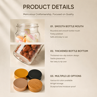 Bouteilles en verre transparent en gros avec couvercles en bois noir et or, logo personnalisé pour le stockage d'aliments, de bonbons, de grains de café, de capsules