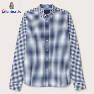 Chemises décontractées pour hommes de haute qualité ODM, 100% coton popeline respirant, à <span class=keywords><strong>carreaux</strong></span> <span class=keywords><strong>bleu</strong></span> <span class=keywords><strong>et</strong></span> <span class=keywords><strong>blanc</strong></span>, agréable au toucher - Product Image 4
